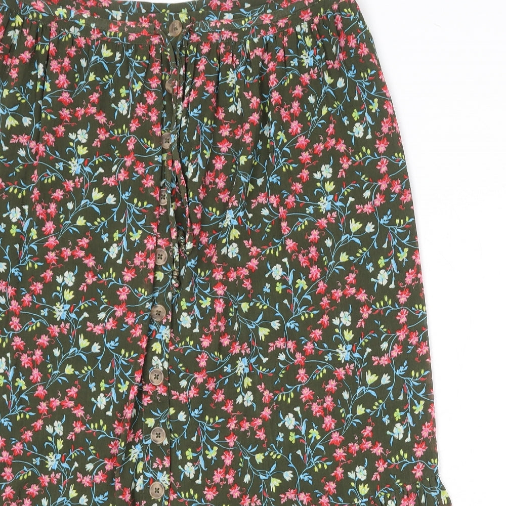 Per Una Womens Green Floral Polyester Peasant Skirt Size 16 Button