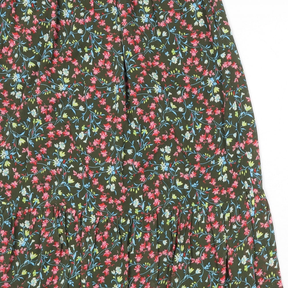 Per Una Womens Green Floral Polyester Peasant Skirt Size 16 Button