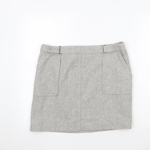 Mint Velvet Womens Grey Wool A-Line Skirt Size 14 Zip