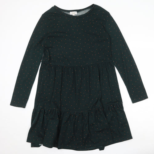 Stella Morgan Womens Green Polka Dot Polyester Skater Dress Size 12 Round Neck Pullover