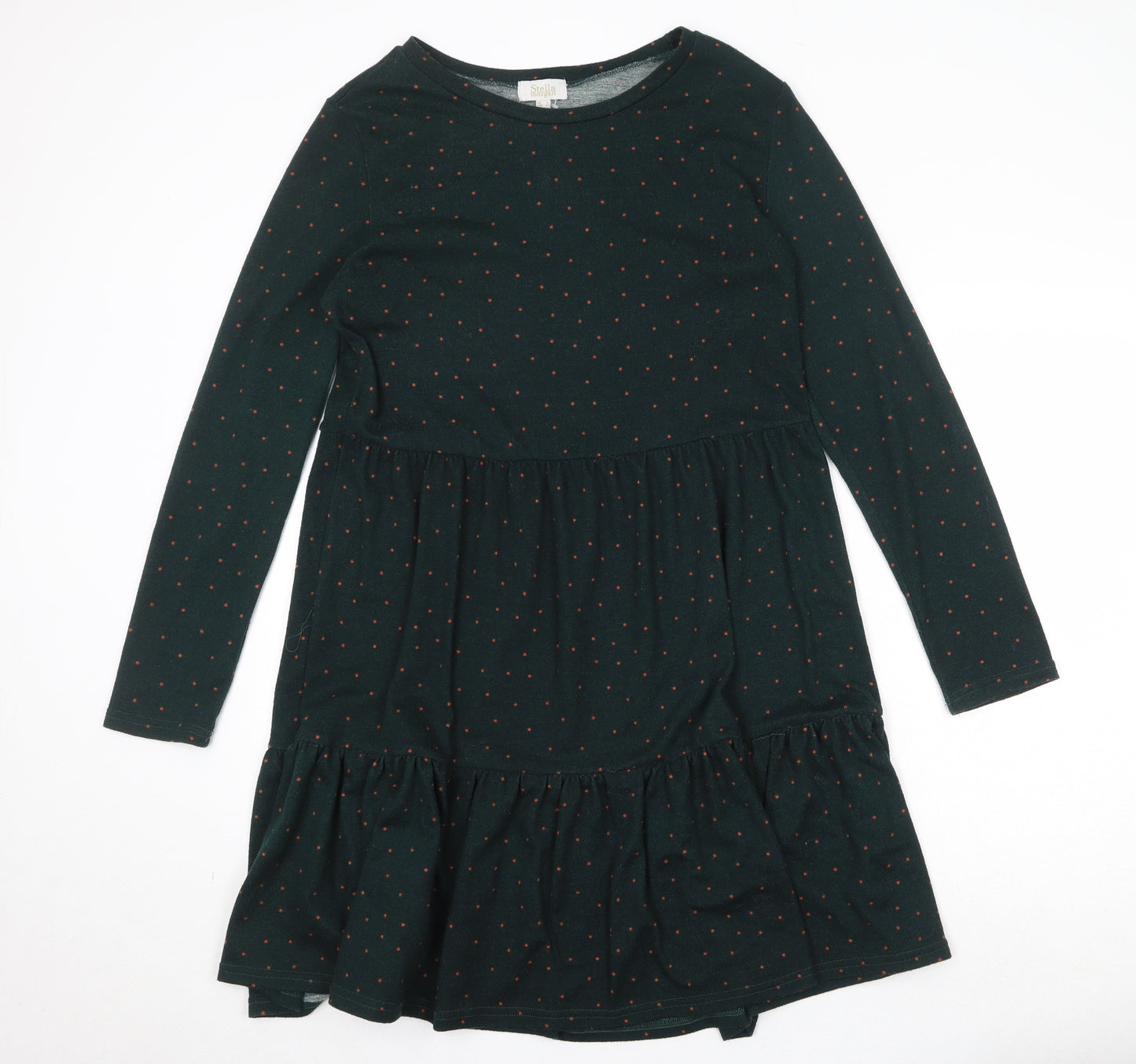 Stella Morgan Womens Green Polka Dot Polyester Skater Dress Size 12 Round Neck Pullover