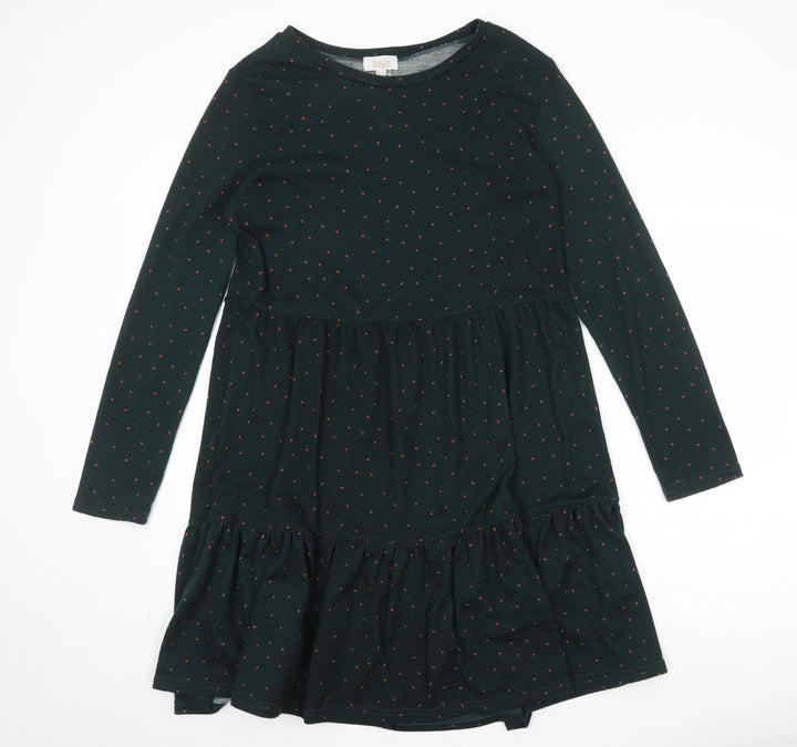 Stella Morgan Womens Green Polka Dot Polyester Skater Dress Size 12 Round Neck Pullover