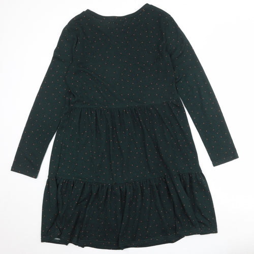 Stella Morgan Womens Green Polka Dot Polyester Skater Dress Size 12 Round Neck Pullover