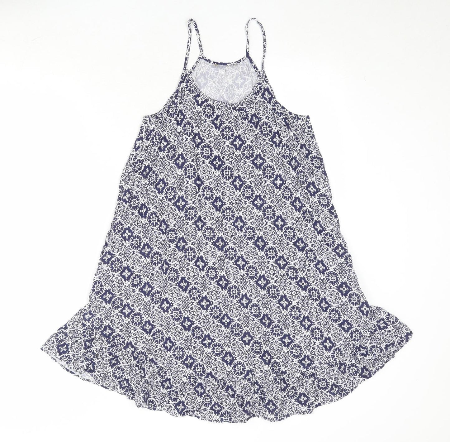 Marks and Spencer Womens Blue Geometric Viscose Tank Dress Size 8 Round Neck Pullover