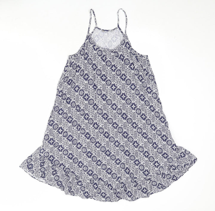 Marks and Spencer Womens Blue Geometric Viscose Tank Dress Size 8 Round Neck Pullover