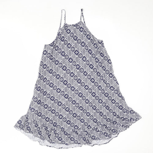 Marks and Spencer Womens Blue Geometric Viscose Tank Dress Size 8 Round Neck Pullover