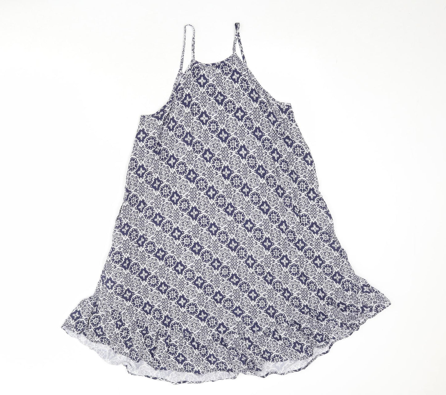 Marks and Spencer Womens Blue Geometric Viscose Tank Dress Size 8 Round Neck Pullover