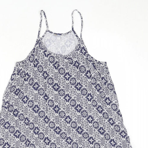 Marks and Spencer Womens Blue Geometric Viscose Tank Dress Size 8 Round Neck Pullover