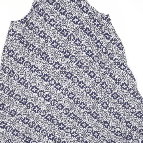Marks and Spencer Womens Blue Geometric Viscose Tank Dress Size 8 Round Neck Pullover