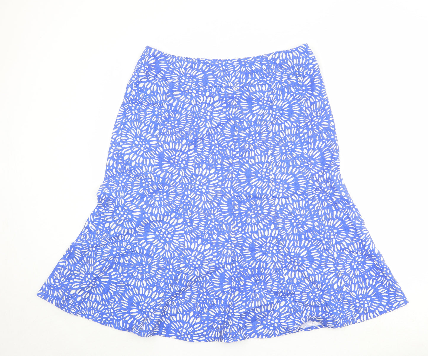 EWM Womens Blue Geometric Linen Swing Skirt Size 16 Zip