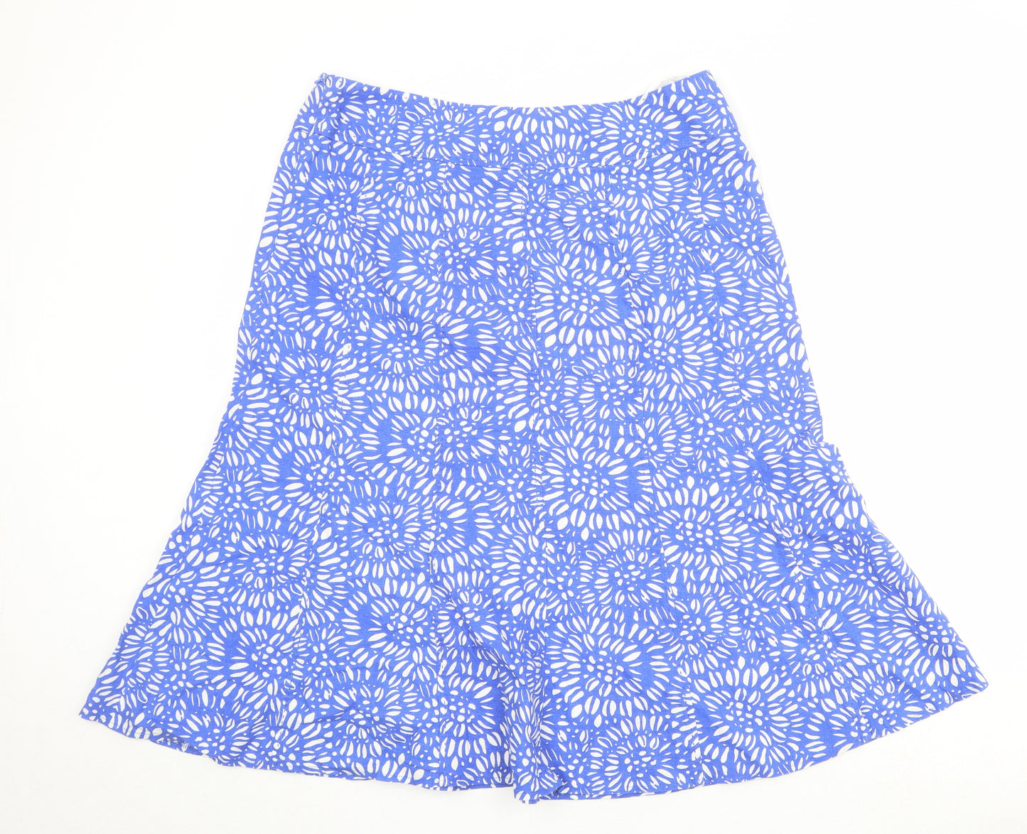 EWM Womens Blue Geometric Linen Swing Skirt Size 16 Zip