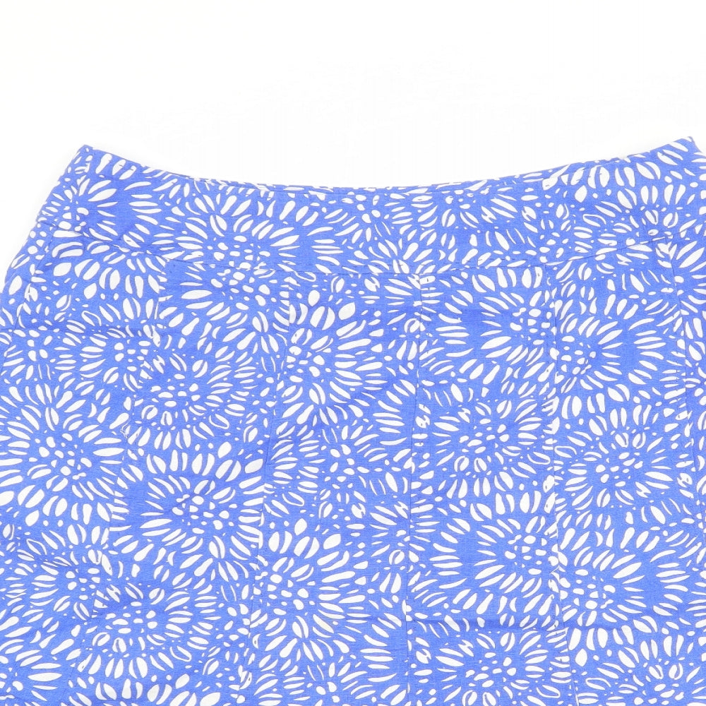 EWM Womens Blue Geometric Linen Swing Skirt Size 16 Zip
