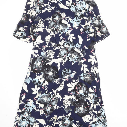 Marks and Spencer Womens Blue Geometric Viscose Trapeze & Swing Size 12 Round Neck Zip