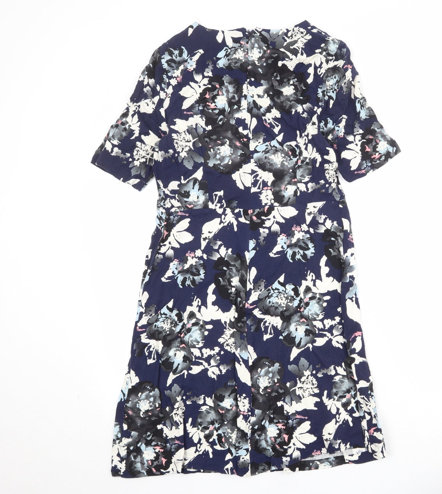 Marks and Spencer Womens Blue Geometric Viscose Trapeze & Swing Size 12 Round Neck Zip