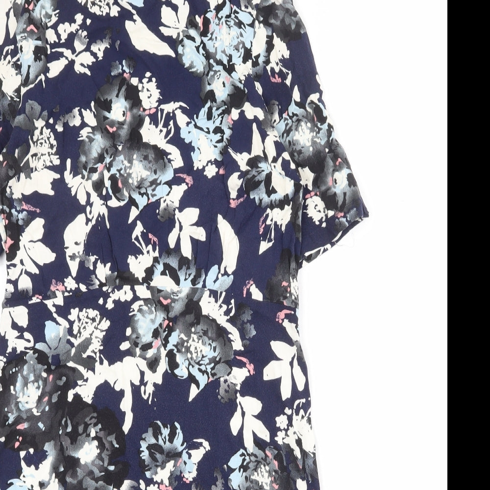 Marks and Spencer Womens Blue Geometric Viscose Trapeze & Swing Size 12 Round Neck Zip