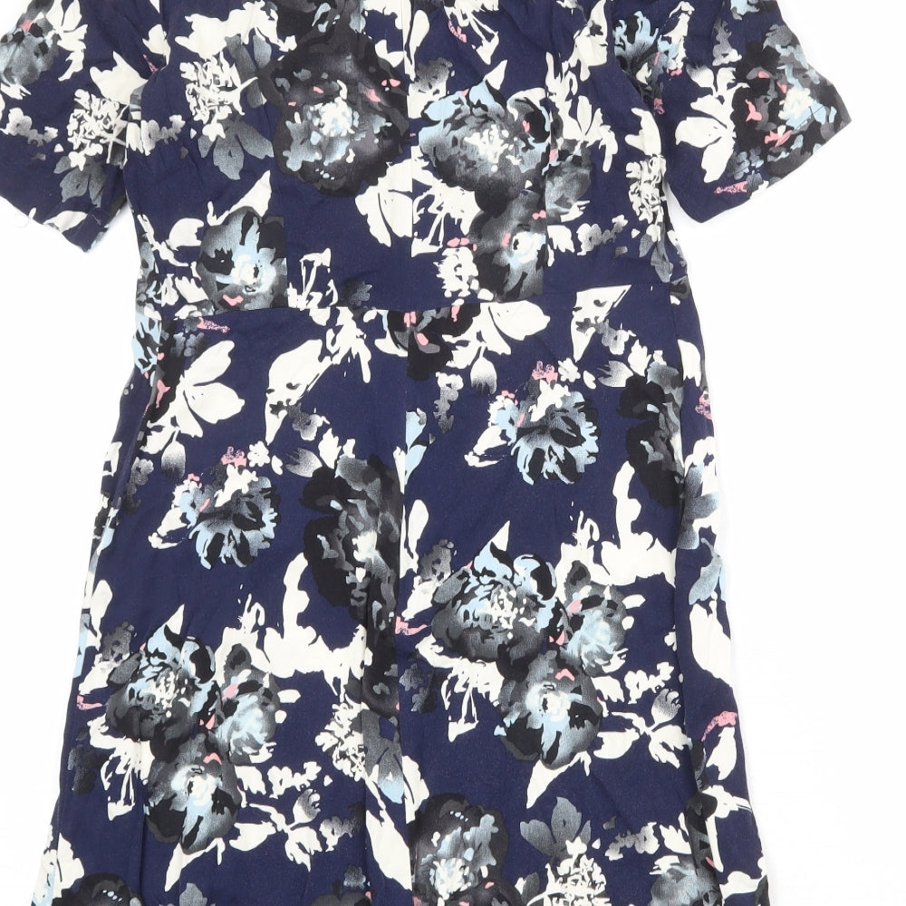 Marks and Spencer Womens Blue Geometric Viscose Trapeze & Swing Size 12 Round Neck Zip