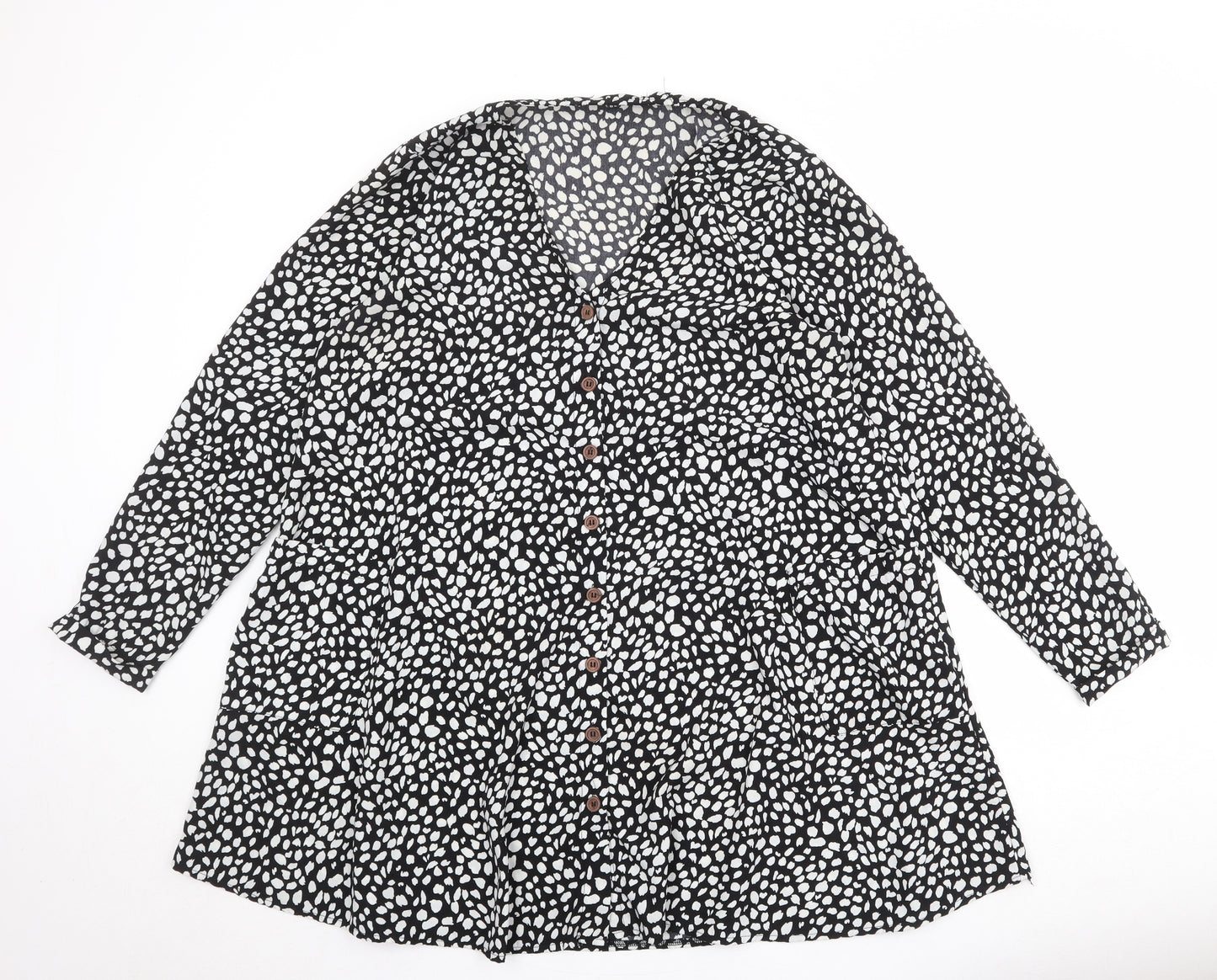 Missguided Womens Black Geometric Polyester Trapeze & Swing Size 16 V-Neck Button
