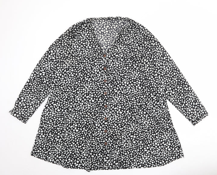 Missguided Womens Black Geometric Polyester Trapeze & Swing Size 16 V-Neck Button