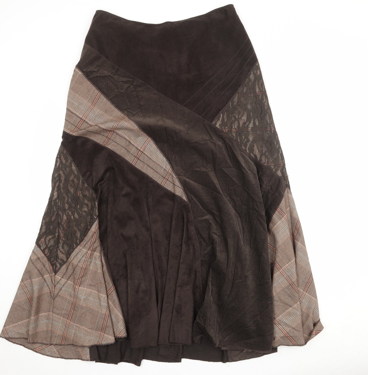 Per Una Womens Brown Geometric Polyester Peasant Skirt Size 14 Zip