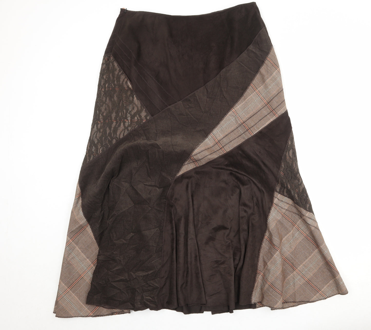 Per Una Womens Brown Geometric Polyester Peasant Skirt Size 14 Zip