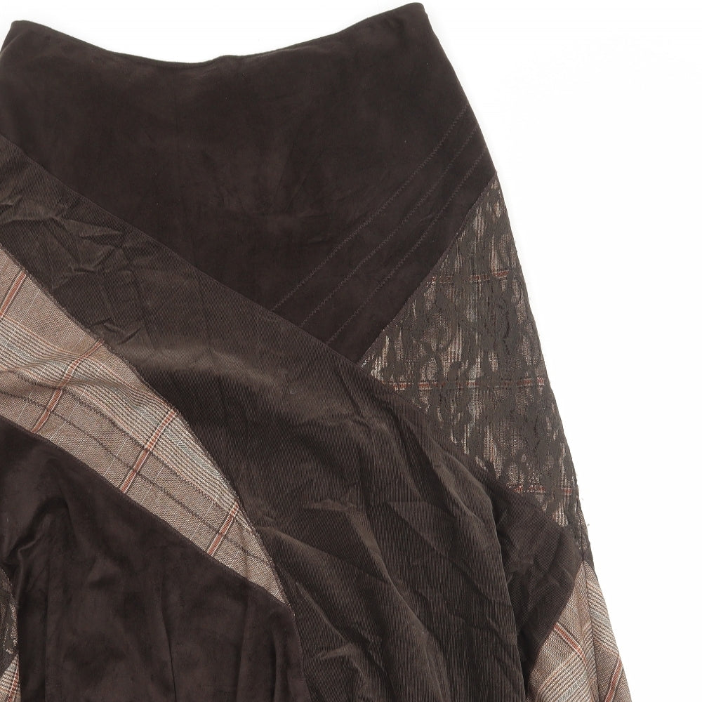 Per Una Womens Brown Geometric Polyester Peasant Skirt Size 14 Zip
