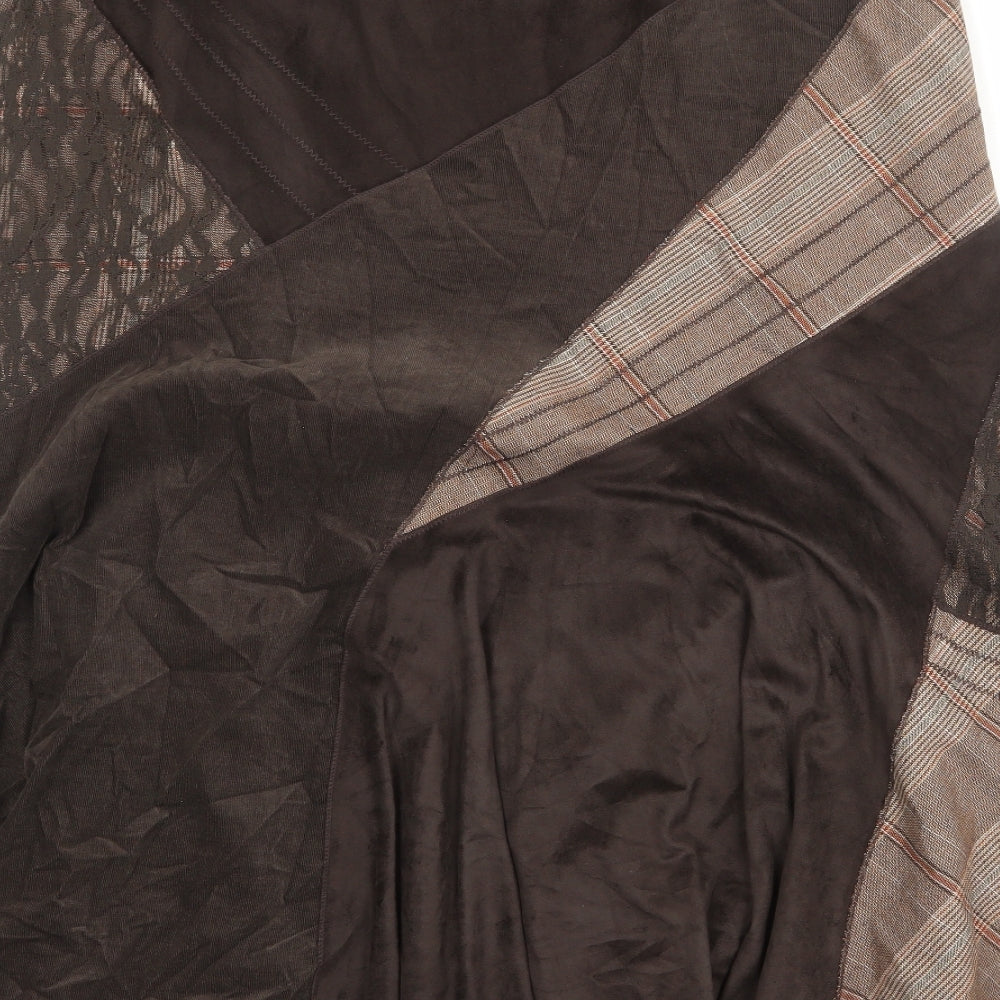 Per Una Womens Brown Geometric Polyester Peasant Skirt Size 14 Zip
