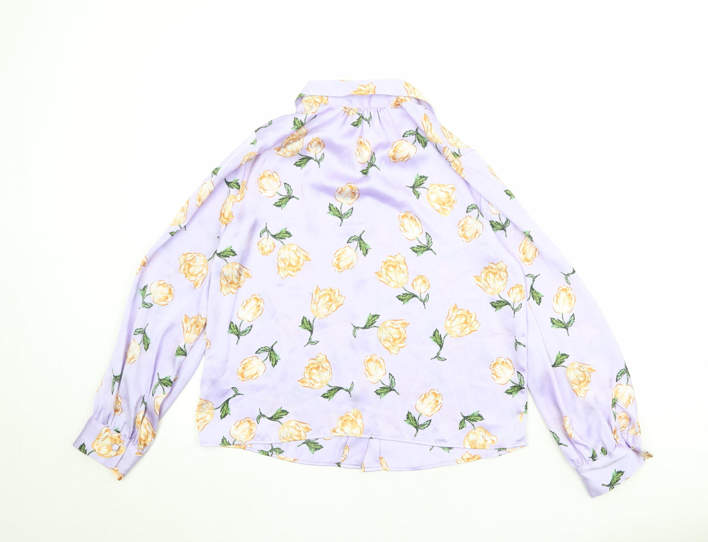 Zara Womens Purple Floral Polyester Basic Button-Up Size S Collared