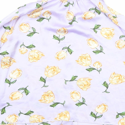 Zara Womens Purple Floral Polyester Basic Button-Up Size S Collared