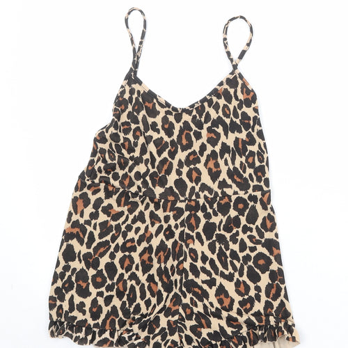 I SAW IT FIRST Womens Brown Animal Print Polyester Playsuit One-Piece Size 6 Pullover - Leopard Print