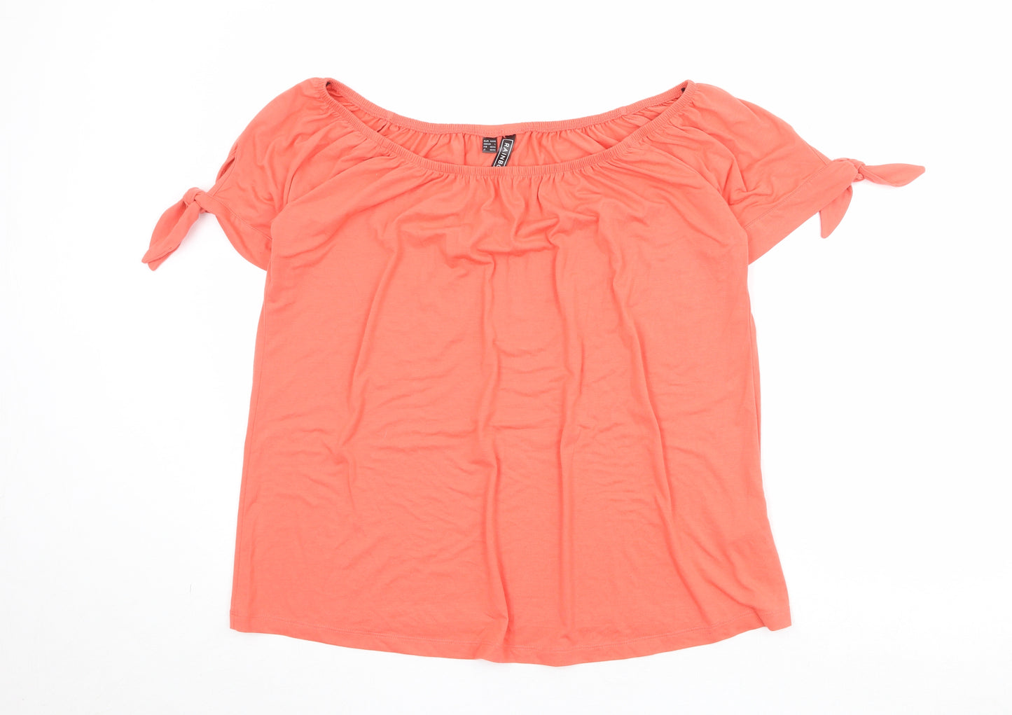 Rainbow Womens Pink Polyester Basic Blouse Size L Off the Shoulder - Tie Sleeve Detail