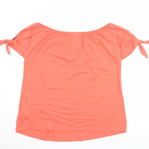 Rainbow Womens Pink Polyester Basic Blouse Size L Off the Shoulder - Tie Sleeve Detail