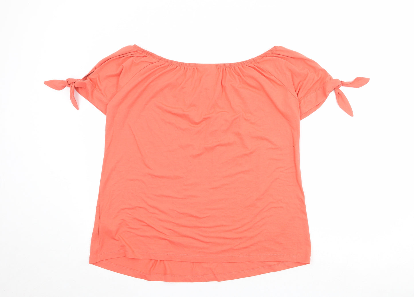 Rainbow Womens Pink Polyester Basic Blouse Size L Off the Shoulder - Tie Sleeve Detail