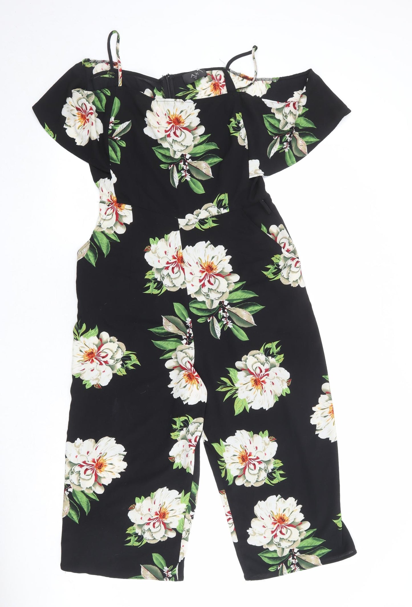 AX Paris Womens Black Floral Polyester Jumpsuit One-Piece Size 12 Pullover