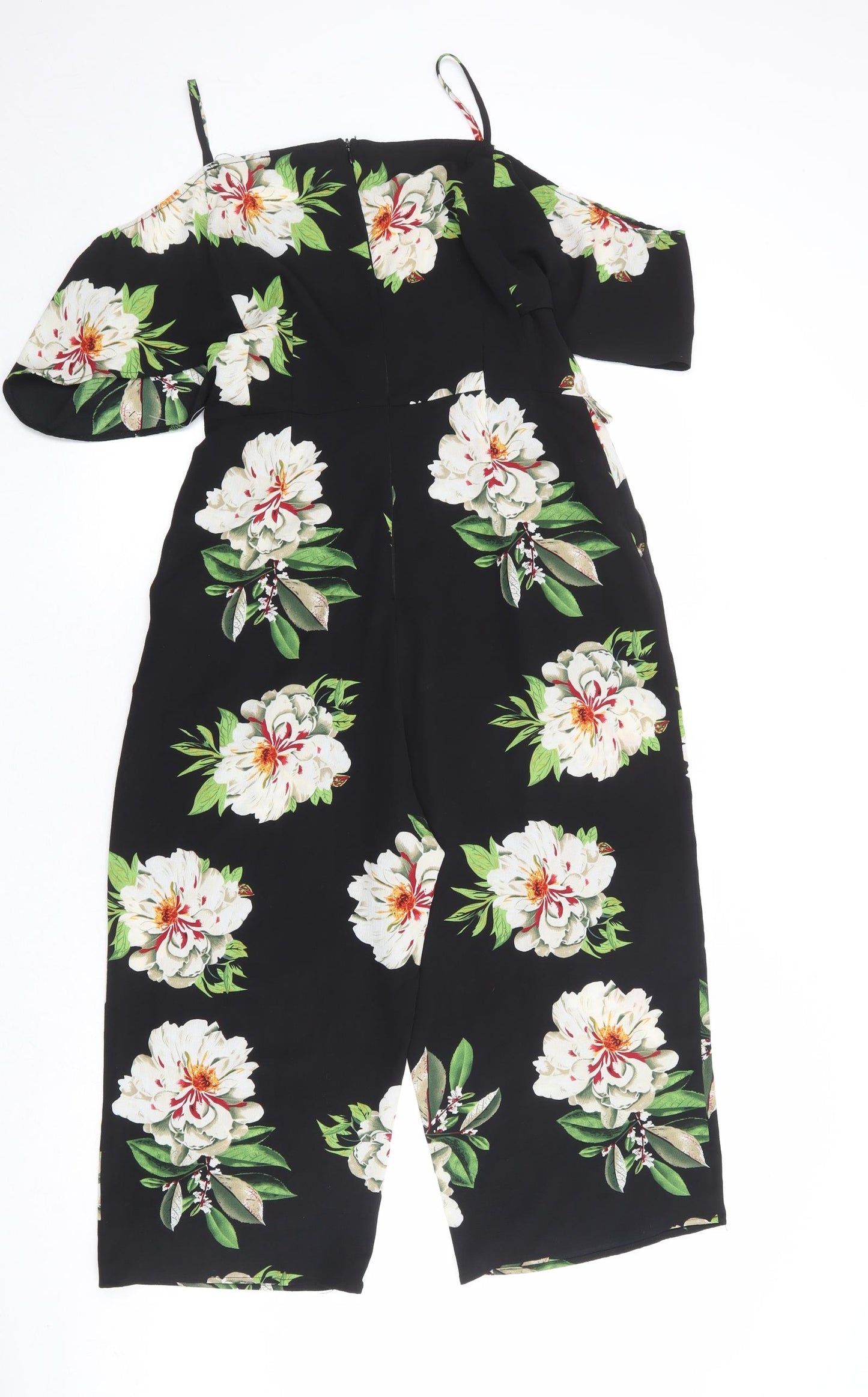 AX Paris Womens Black Floral Polyester Jumpsuit One-Piece Size 12 Pullover