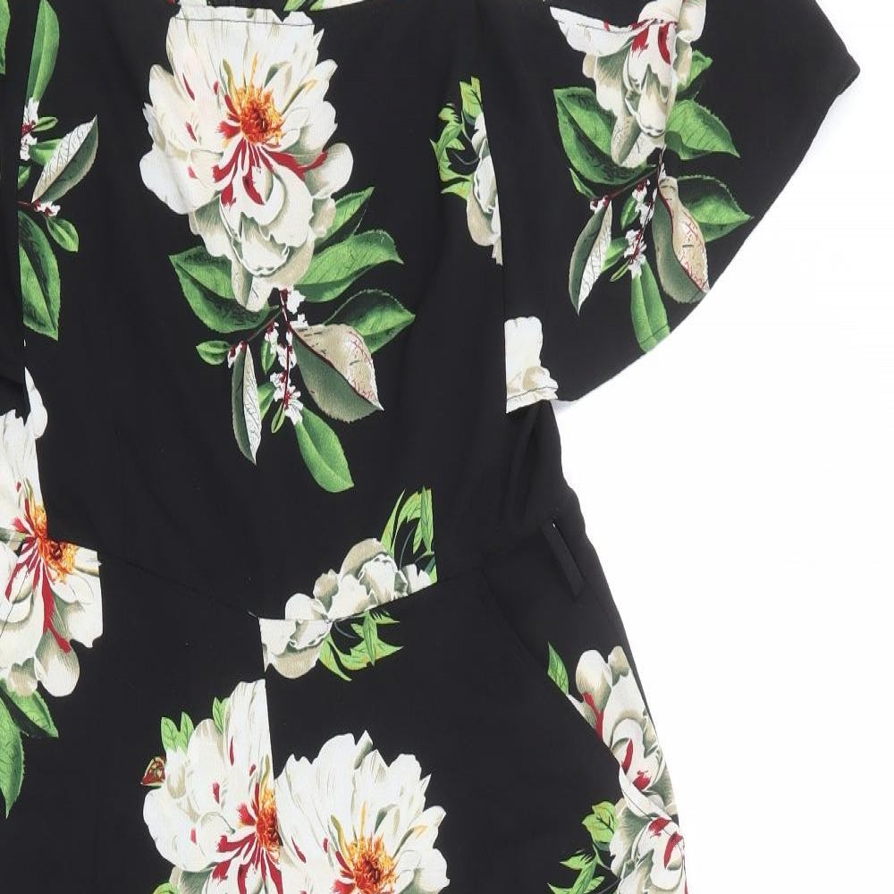 AX Paris Womens Black Floral Polyester Jumpsuit One-Piece Size 12 Pullover