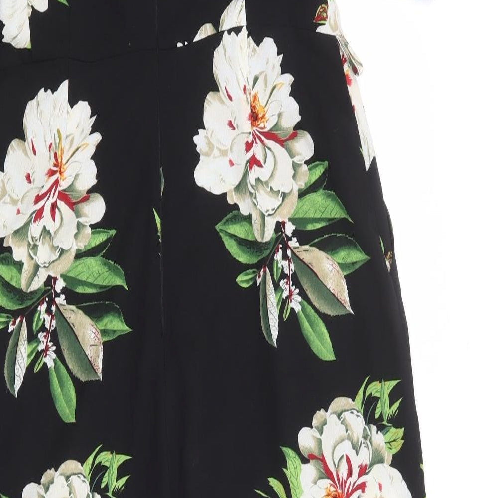 AX Paris Womens Black Floral Polyester Jumpsuit One-Piece Size 12 Pullover