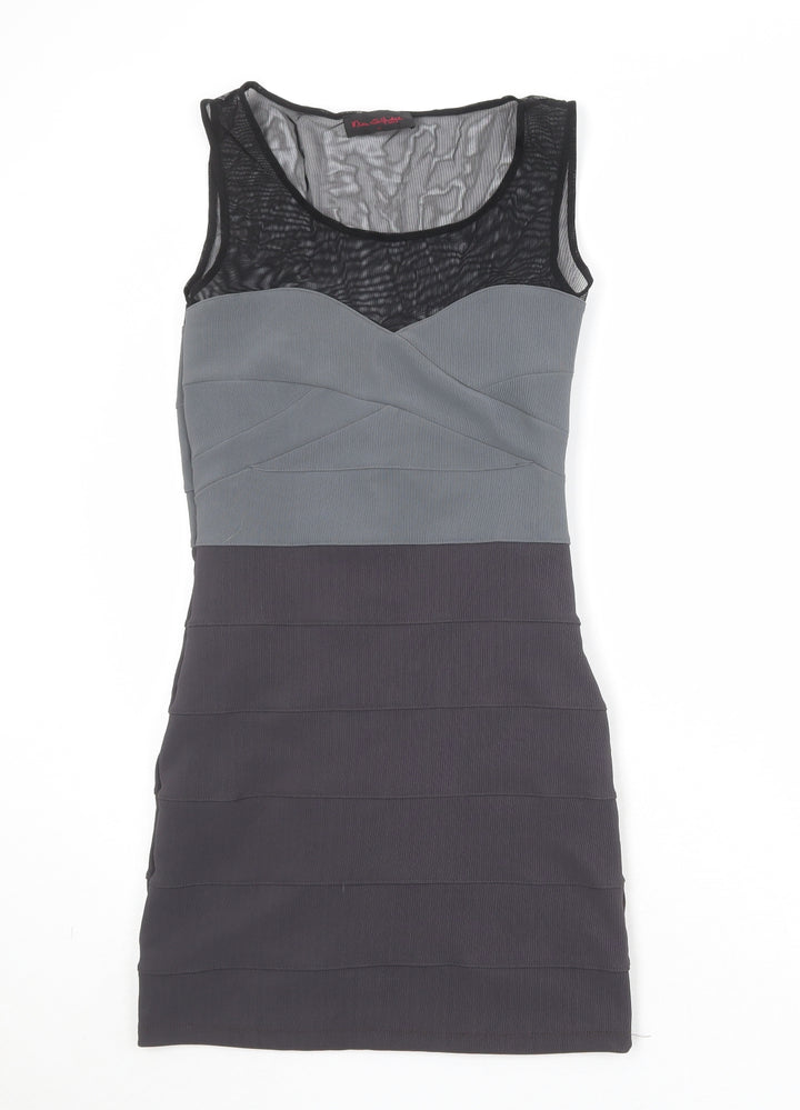 Miss Selfridge Womens Grey Colourblock Polyester Bodycon Size 12 Round Neck Pullover