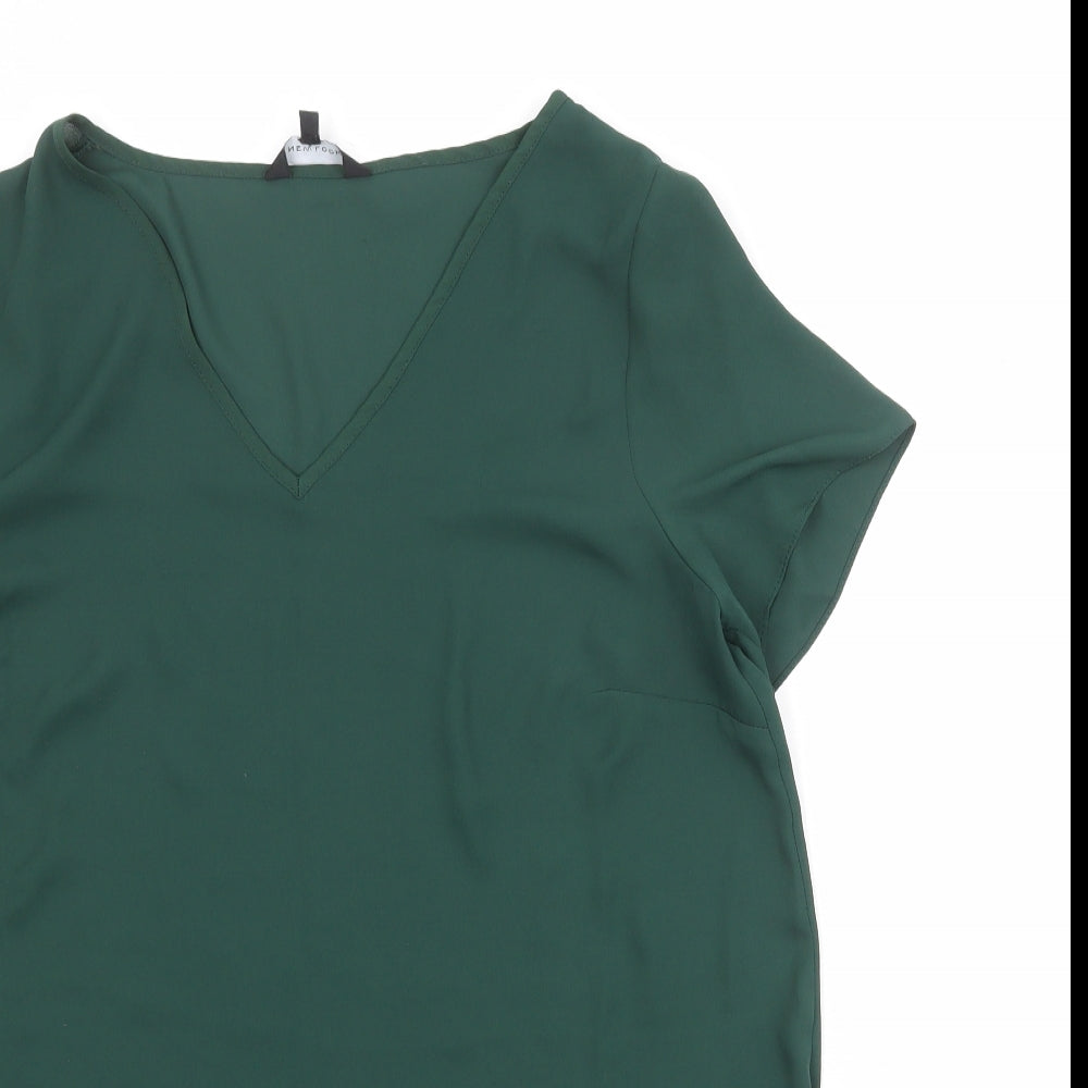 New Look Womens Green Polyester Basic Blouse Size 14 V-Neck