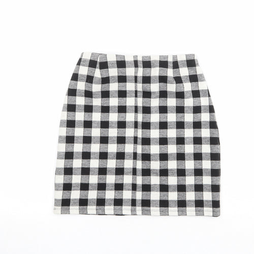 Miss Selfridge Womens Black Check Polyester A-Line Skirt Size 8