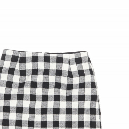 Miss Selfridge Womens Black Check Polyester A-Line Skirt Size 8