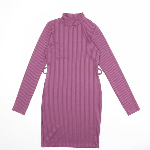 PRETTYLITTLETHING Womens Purple Polyester Bodycon Size 8 Mock Neck Pullover