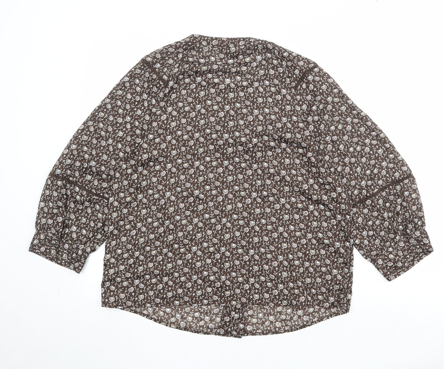 NEXT Womens Brown Geometric Polyester Basic Button-Up Size 12 Round Neck