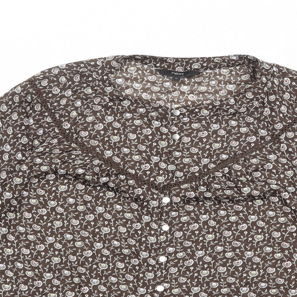 NEXT Womens Brown Geometric Polyester Basic Button-Up Size 12 Round Neck