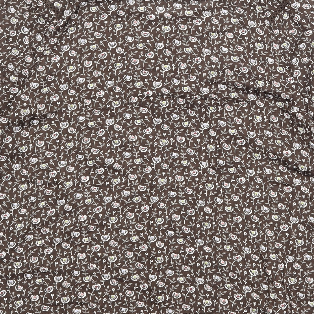 NEXT Womens Brown Geometric Polyester Basic Button-Up Size 12 Round Neck