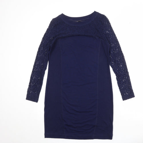 Marks and Spencer Womens Blue Polyester A-Line Size 10 Round Neck Pullover