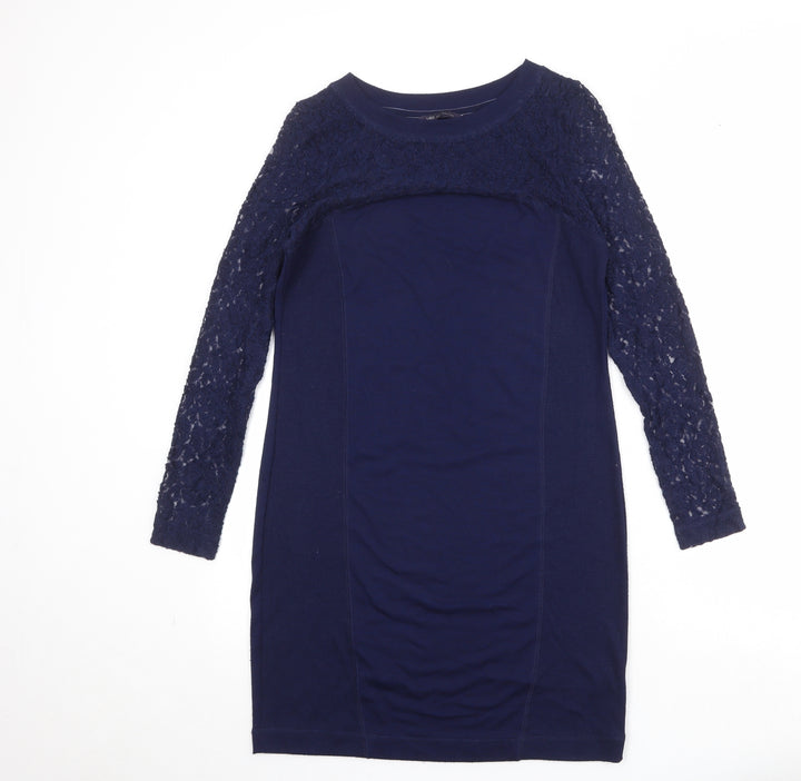 Marks and Spencer Womens Blue Polyester A-Line Size 10 Round Neck Pullover