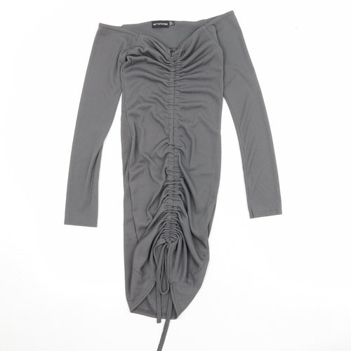 PRETTYLITTLETHING Womens Grey Polyester Bodycon Size 6 V-Neck Pullover