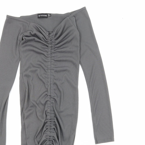 PRETTYLITTLETHING Womens Grey Polyester Bodycon Size 6 V-Neck Pullover