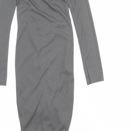 PRETTYLITTLETHING Womens Grey Polyester Bodycon Size 6 V-Neck Pullover