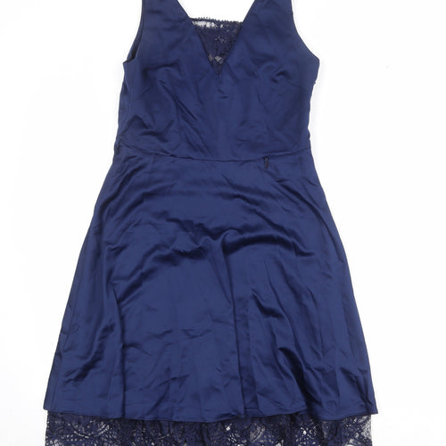 Paraphrase Womens Blue Polyester Fit & Flare Size M Square Neck Zip